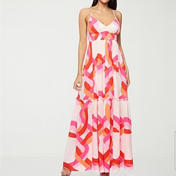 Size 14, cute Pink & Orange Maxi Dress, NWT, gorgeous flattering fit and style. - Picture 1 of 9